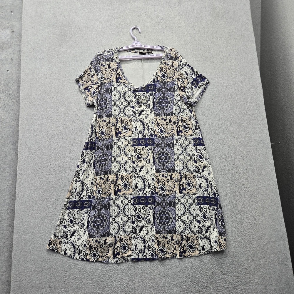 Rachel Zoe Women Dress 2X Blue Patchwork Floral Paisley Knee Length A Line Boho